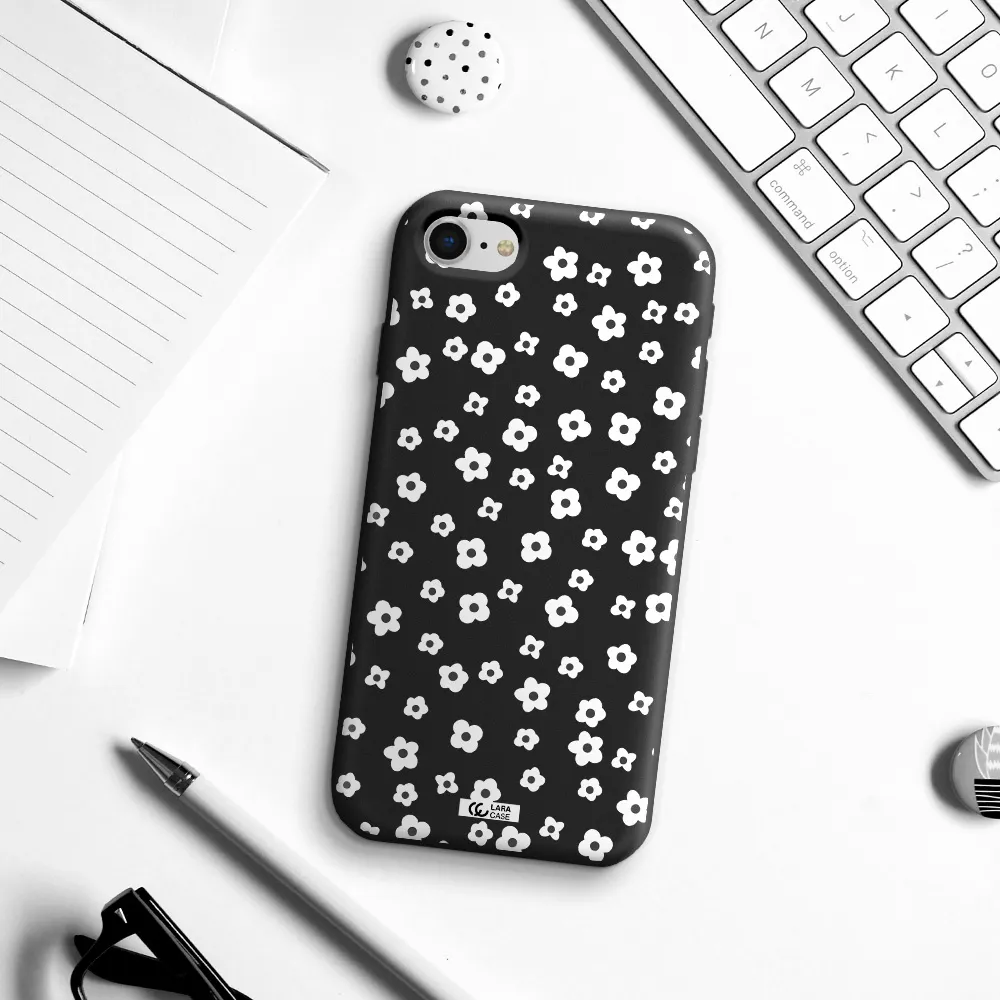 Five Petal White Flower Apple iPhone se 2020 Silicone black Case