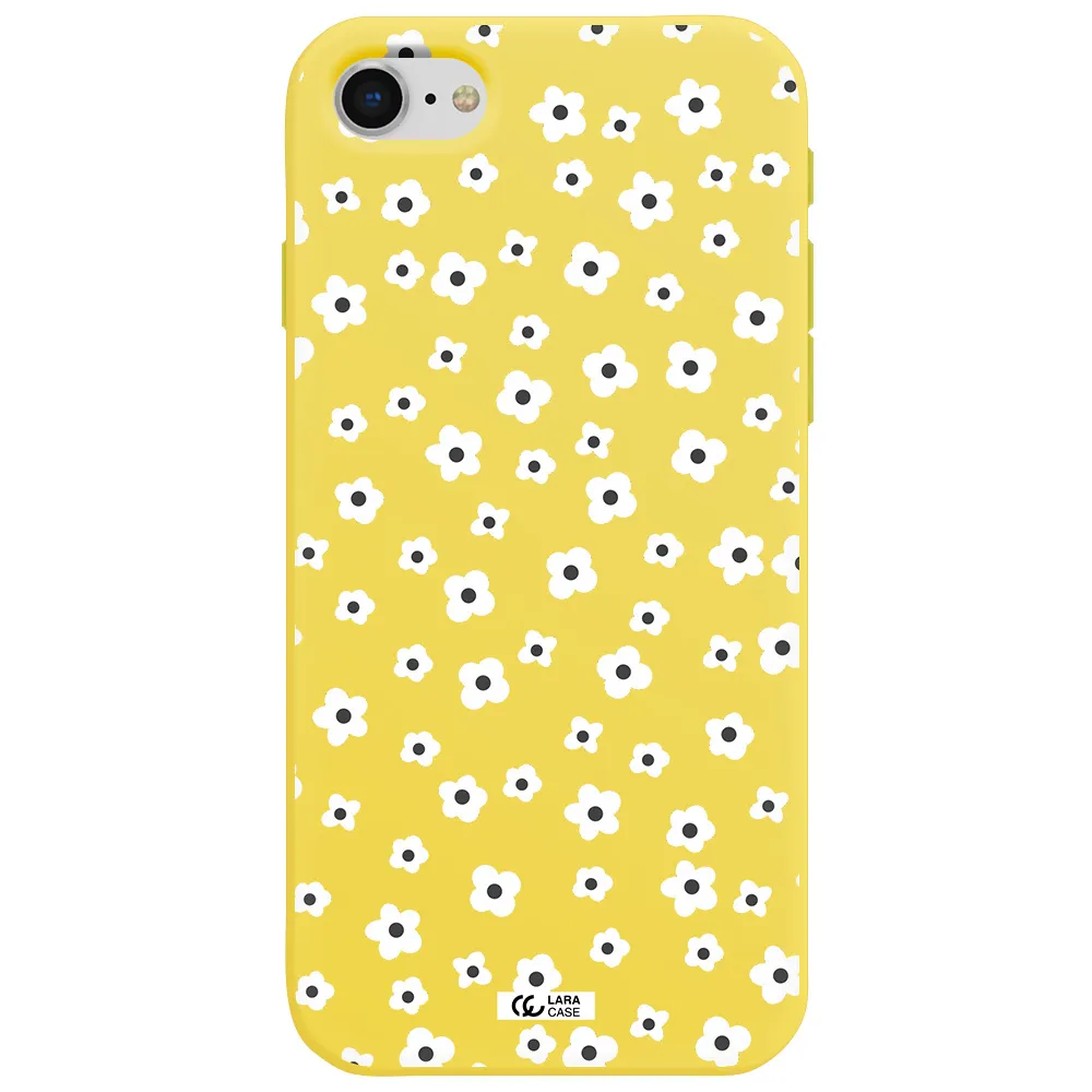 Five Petal White Flower Apple iPhone se 2020 Silicone canary yellow Case