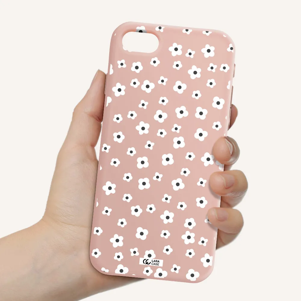 Five Petal White Flower Apple iPhone se 2020 Silicone pastel pink Case