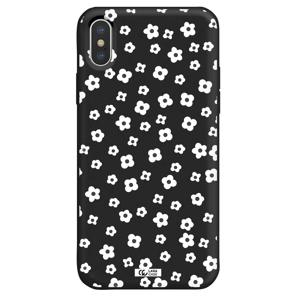 Five Petal White Flower Apple iPhone X Silicone black Case