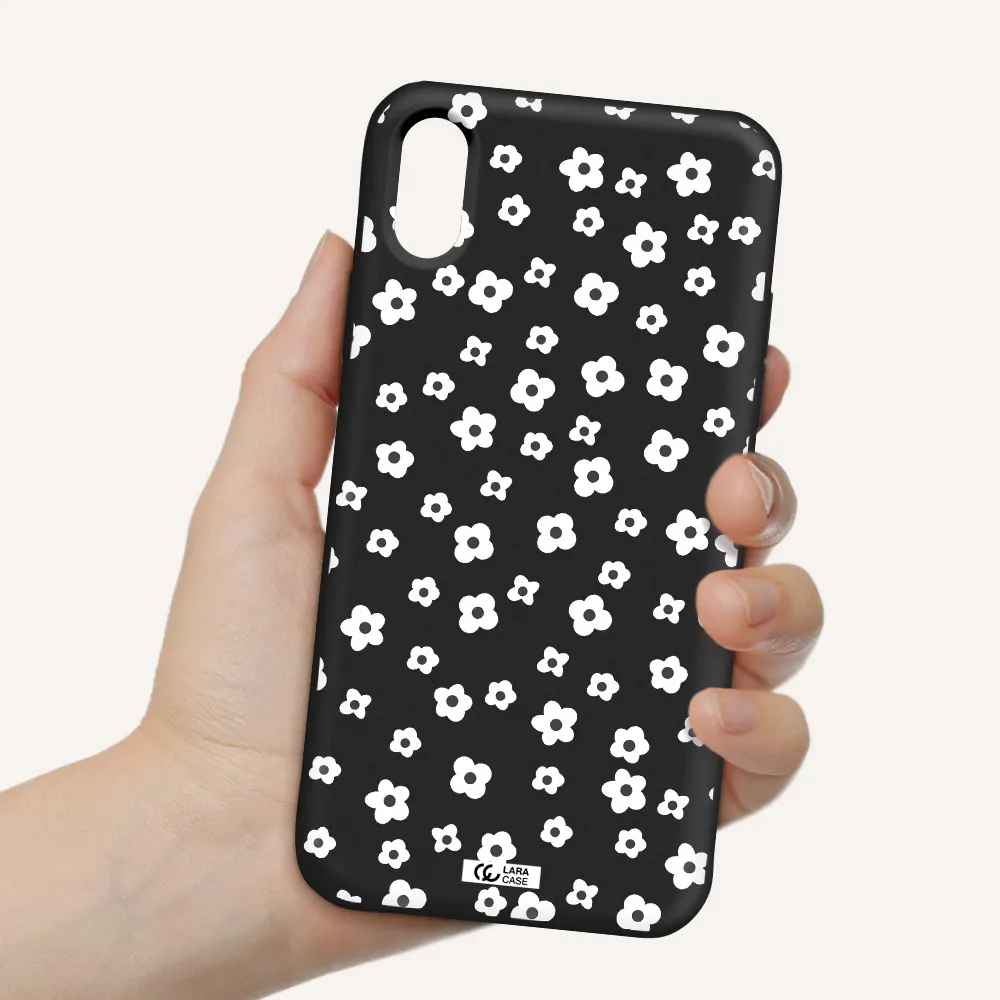 Five Petal White Flower Apple iPhone X Silicone black Case