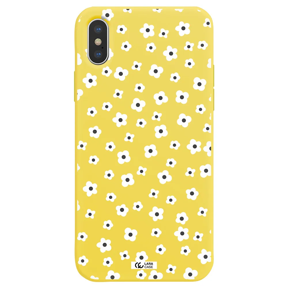 Five Petal White Flower Apple iPhone X Silicone canary yellow Case