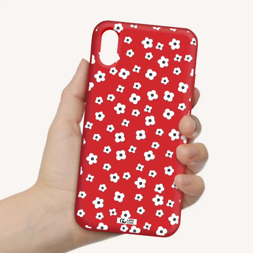Five Petal White Flower Apple iPhone X Silicone Imperial Red Case