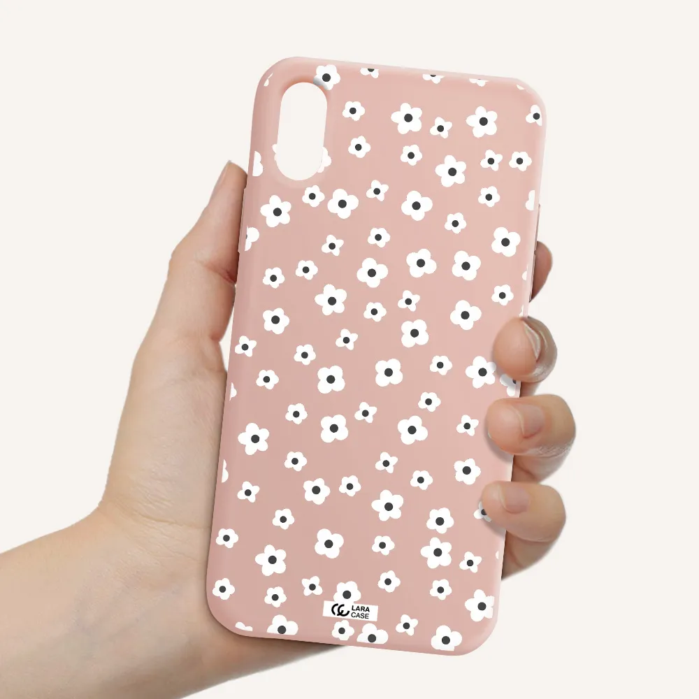 Five Petal White Flower Apple iPhone X Silicone pastel pink Case