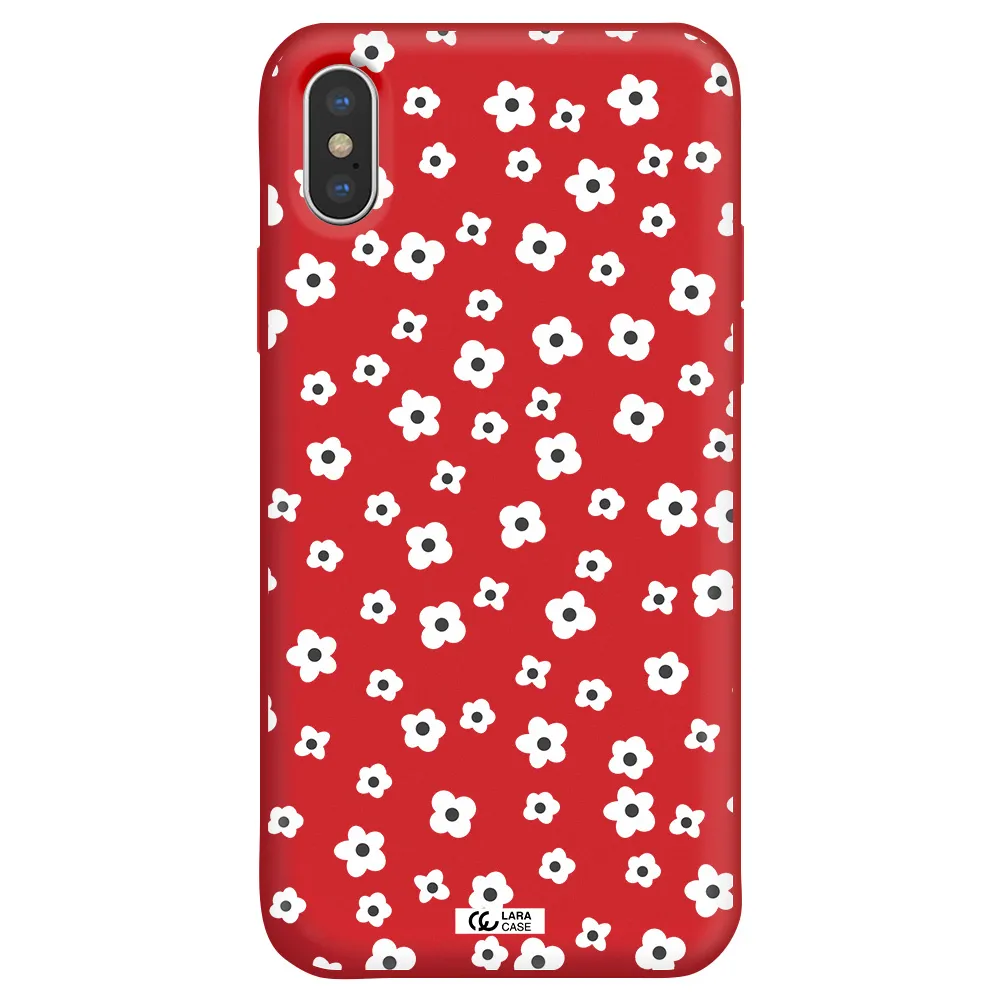 Five Petal White Flower Apple iPhone XS Silicone Imperial Red Case