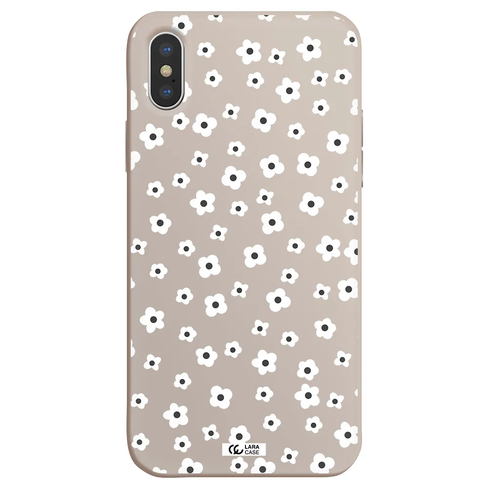 Five Petal White Flower Apple iPhone XS Silicone Stone Case