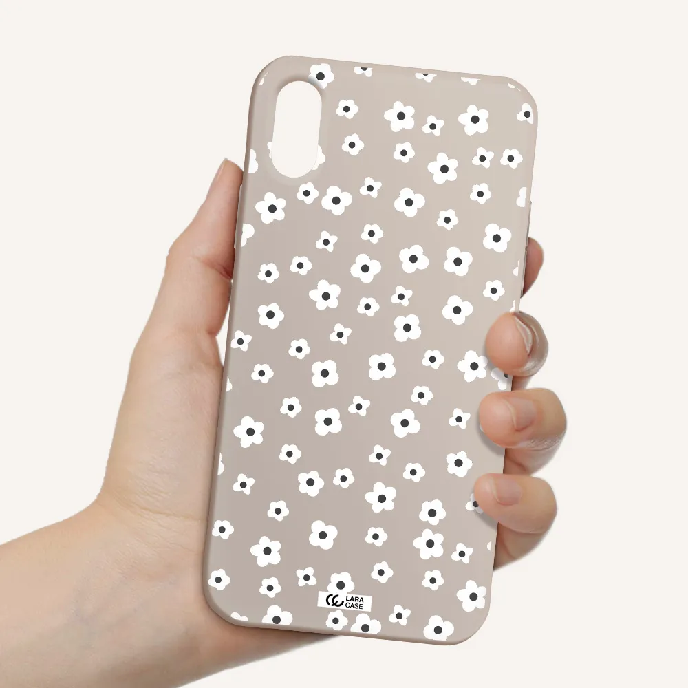 Five Petal White Flower Apple iPhone XS Silicone Stone Case