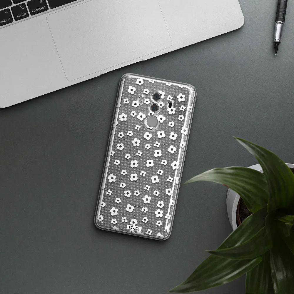 Five Petal White Flower Huawei Mate 10 Pro Clear TPU Case