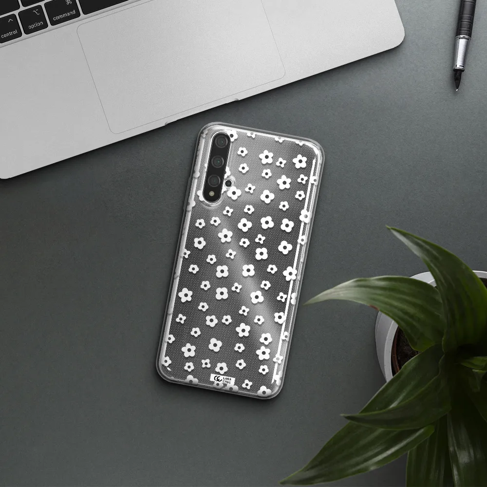 Five Petal White Flower Huawei Nova 5t Clear TPU Case