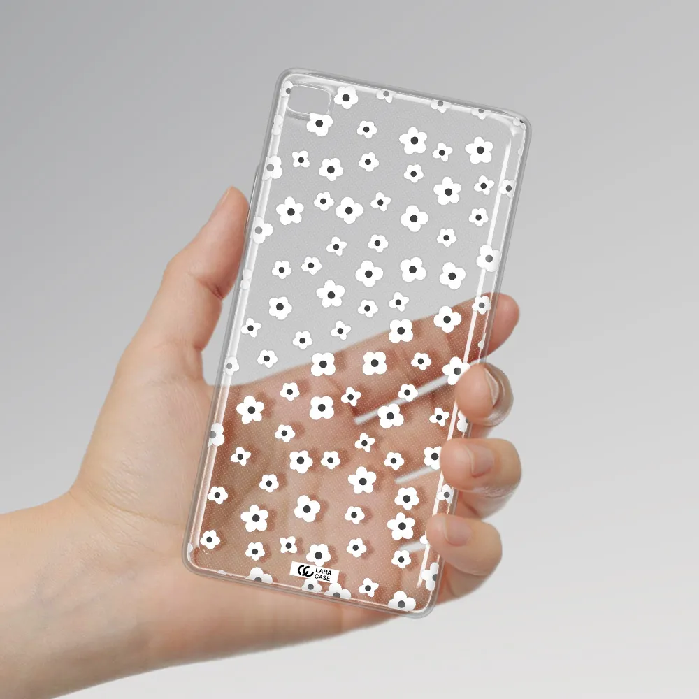 Five Petal White Flower Huawei P8 Clear TPU Case