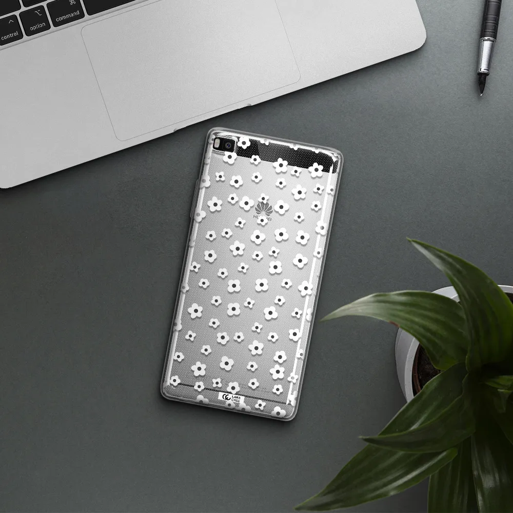 Five Petal White Flower Huawei P8 Clear TPU Case
