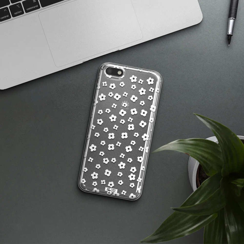 Five Petal White Flower Huawei Y5 2018 Clear TPU Case