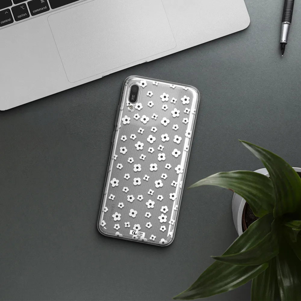 Five Petal White Flower Huawei Y6 Pro 2019 Clear TPU Case