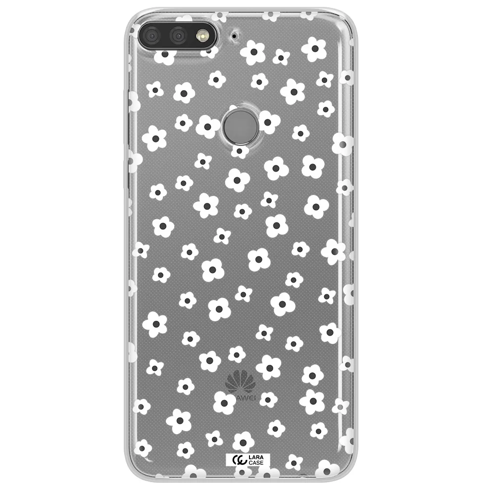 Five Petal White Flower Huawei Y7 Prime 2018 Clear TPU Case