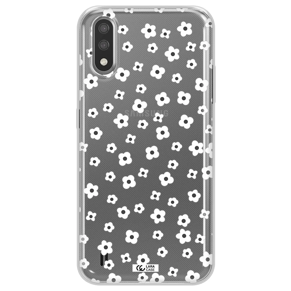 Five Petal White Flower Samsung A01 Clear TPU Case
