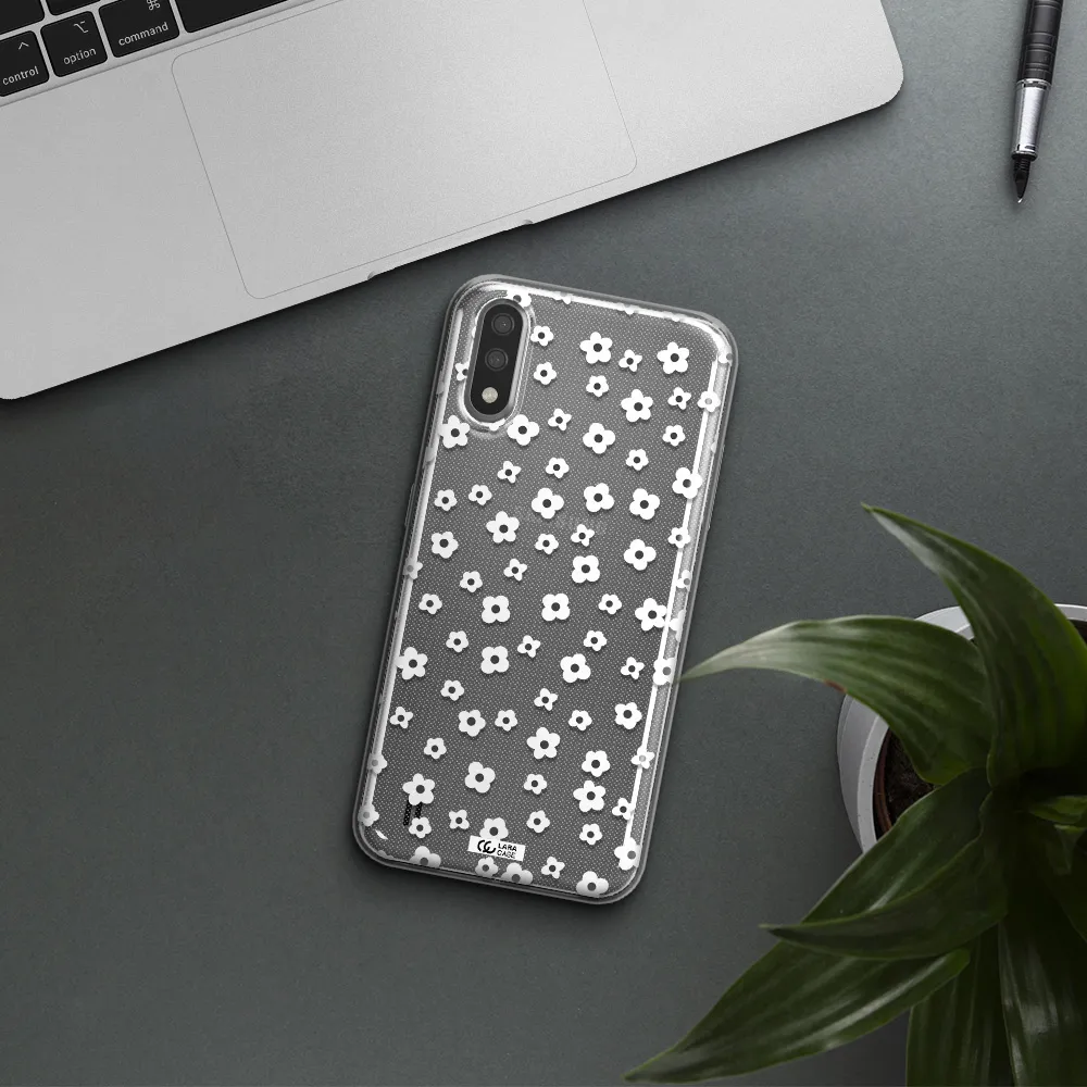 Five Petal White Flower Samsung A01 Clear TPU Case