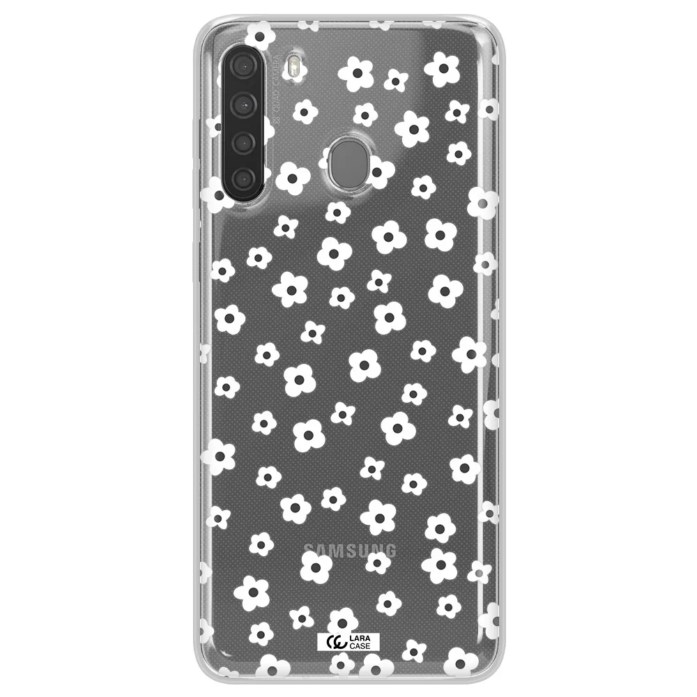 Five Petal White Flower Samsung A21 Clear TPU Case