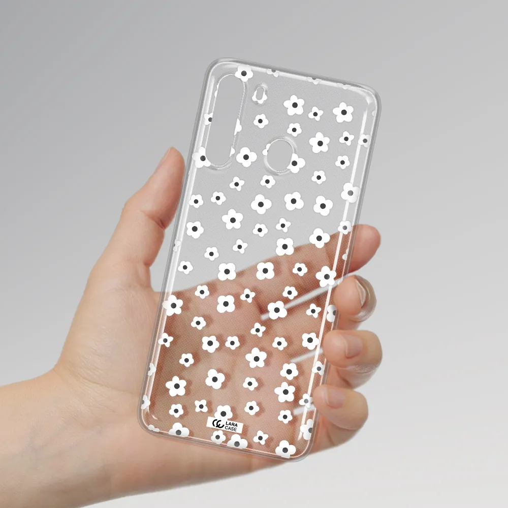 Five Petal White Flower Samsung A21 Clear TPU Case