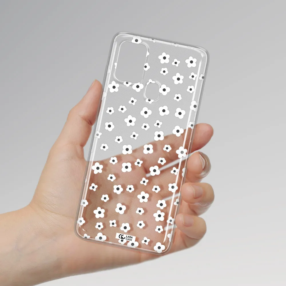Five Petal White Flower Samsung A21S Clear TPU Case
