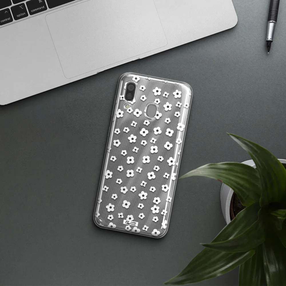 Five Petal White Flower Samsung A30 Clear TPU Case