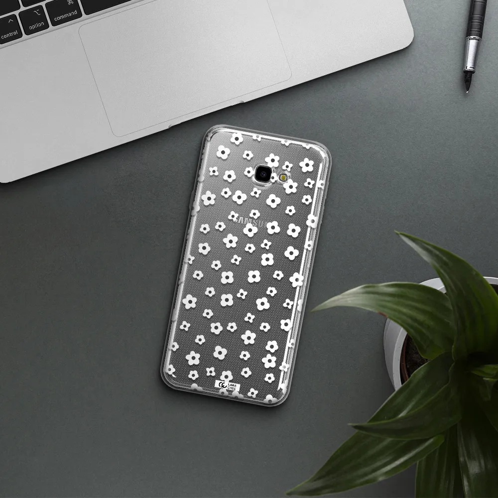 Five Petal White Flower Samsung J4 Plus Clear TPU Case