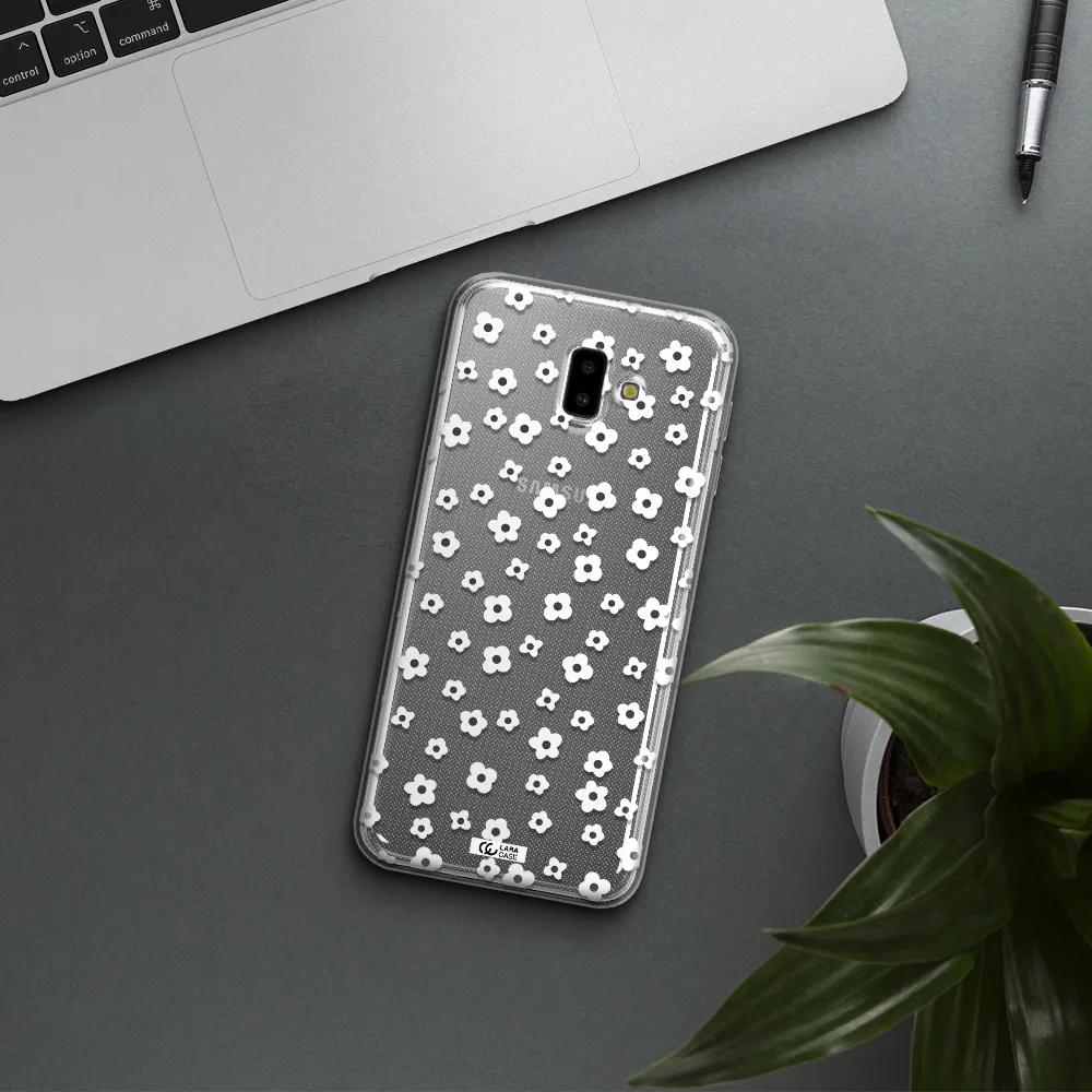 Five Petal White Flower Samsung J6 Plus Clear TPU Case