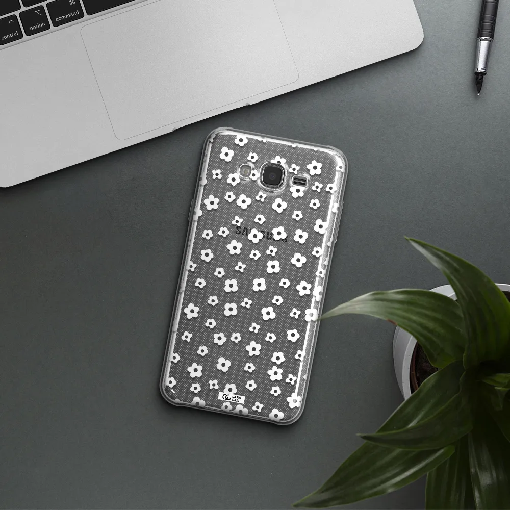 Five Petal White Flower Samsung J7 Clear TPU Case