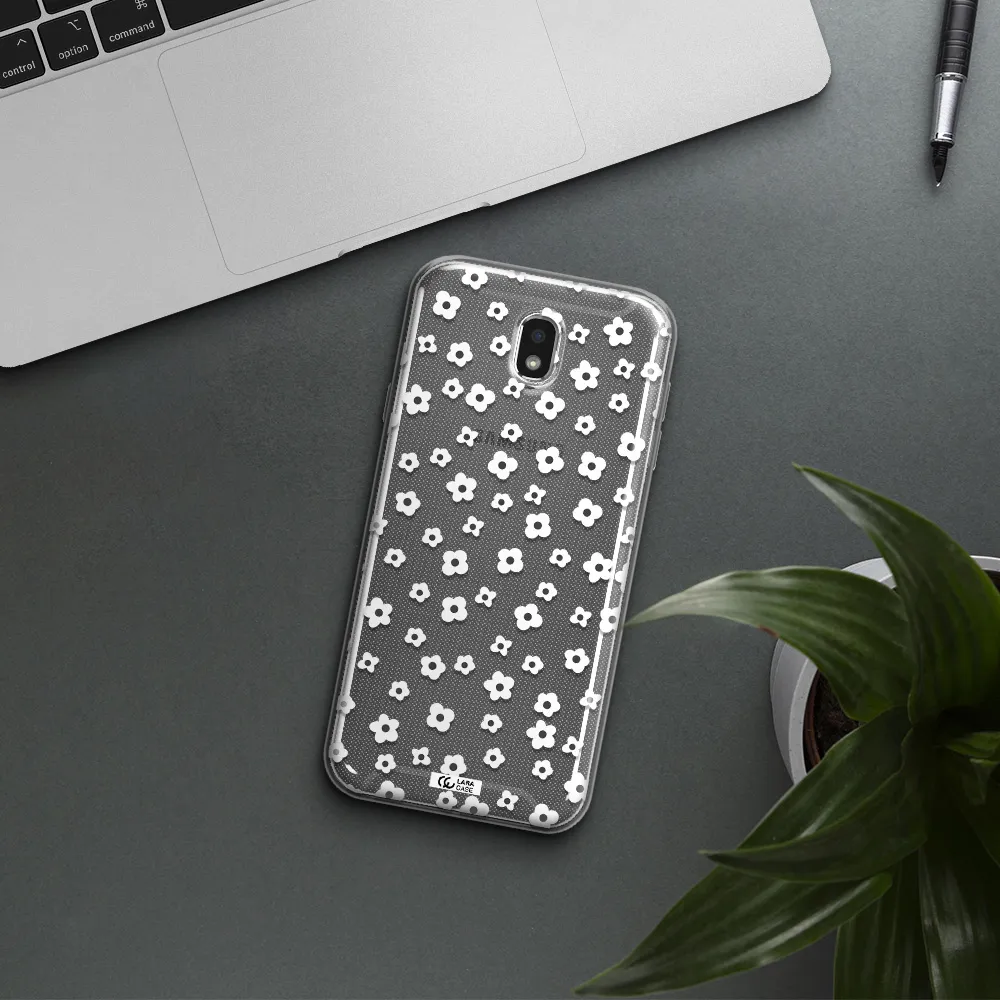Five Petal White Flower Samsung J7 Pro Clear TPU Case