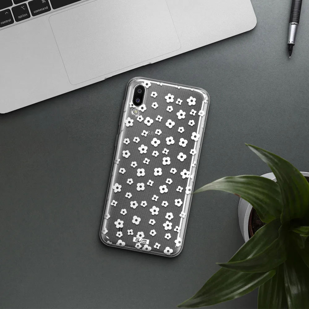 Five Petal White Flower Samsung M10 Clear TPU Case