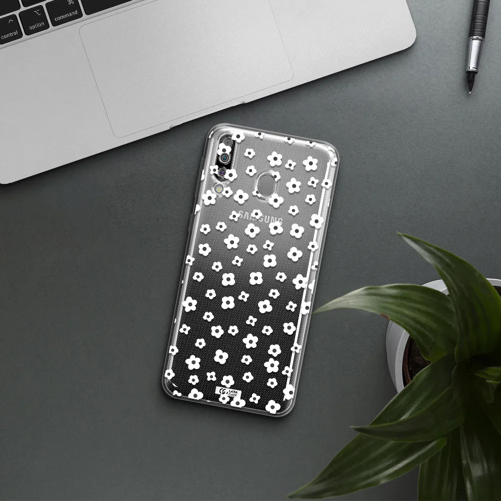 Five Petal White Flower Samsung M30 Clear TPU Case