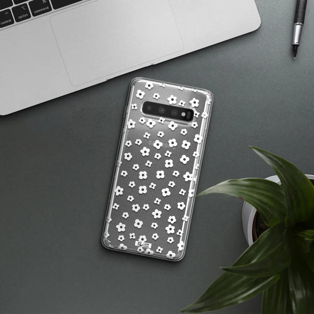 Five Petal White Flower Samsung S10 Clear TPU Case