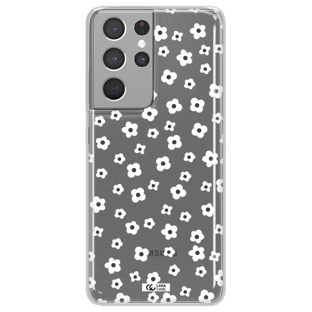 Five Petal White Flower Samsung S21 Ultra Clear TPU Case