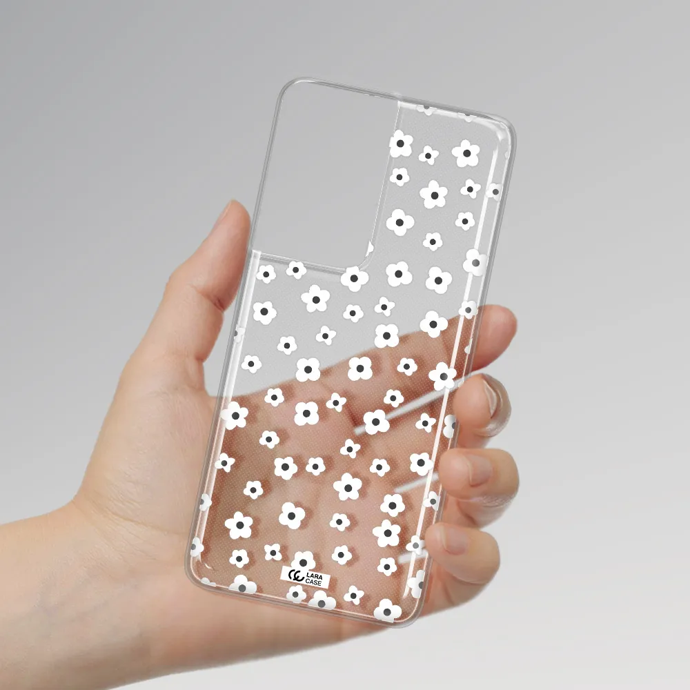 Five Petal White Flower Samsung S21 Ultra Clear TPU Case