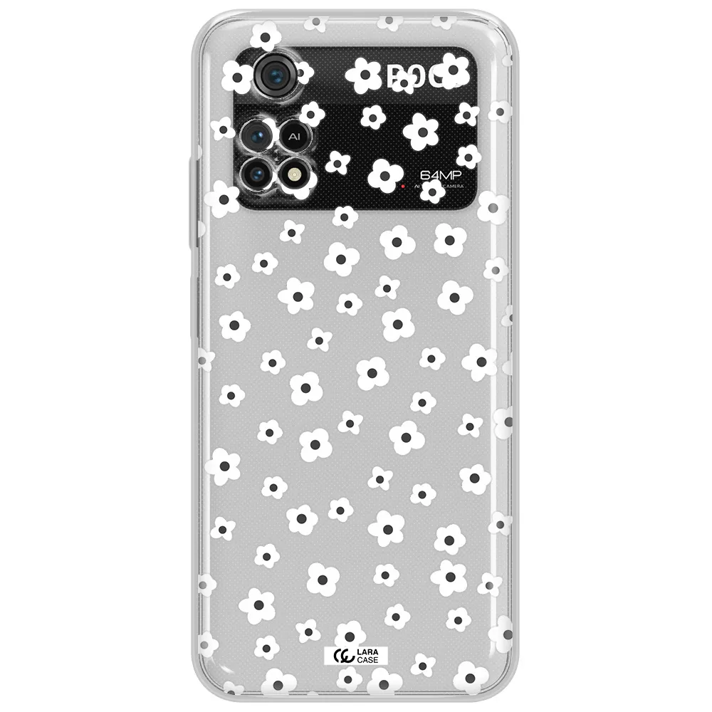 Five Petal White Flower Xiaomi Poco M4 Pro 4G Clear Tpu Case