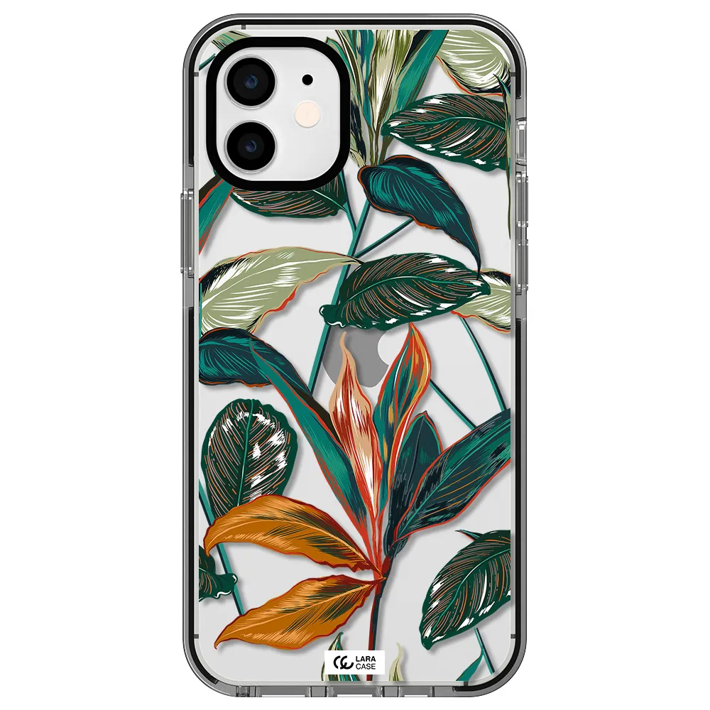 Colorful Tropical Leaves Apple iPhone 11 impact black border Case