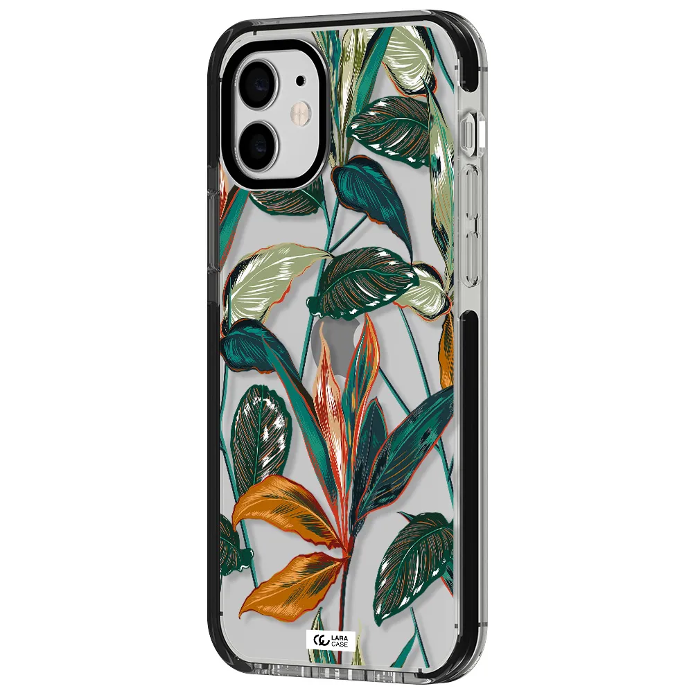 Colorful Tropical Leaves Apple iPhone 11 impact black border Case