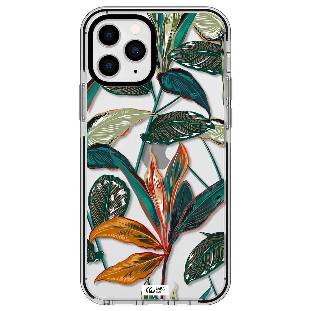 Colorful Tropical Leaves Apple iPhone 11 pro max impact black border Case