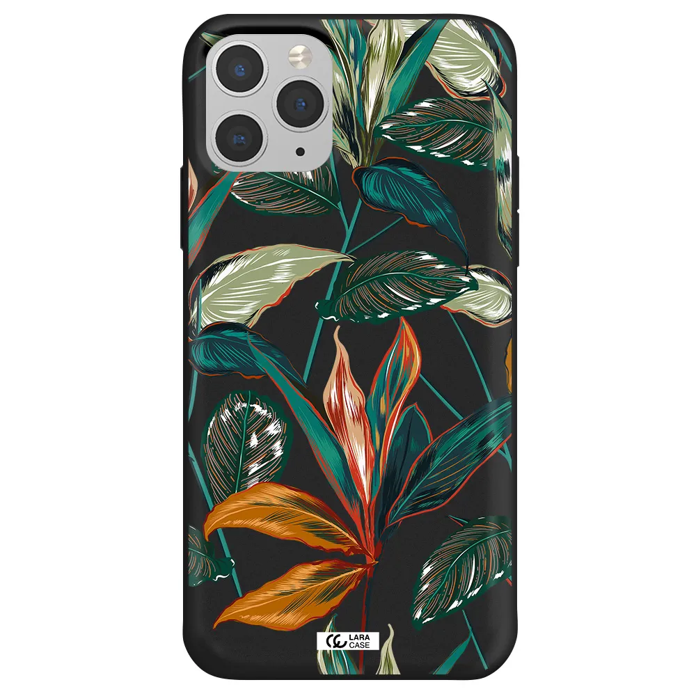 Colorful Tropical Leaves Apple iPhone 11 pro max Silicone black Case