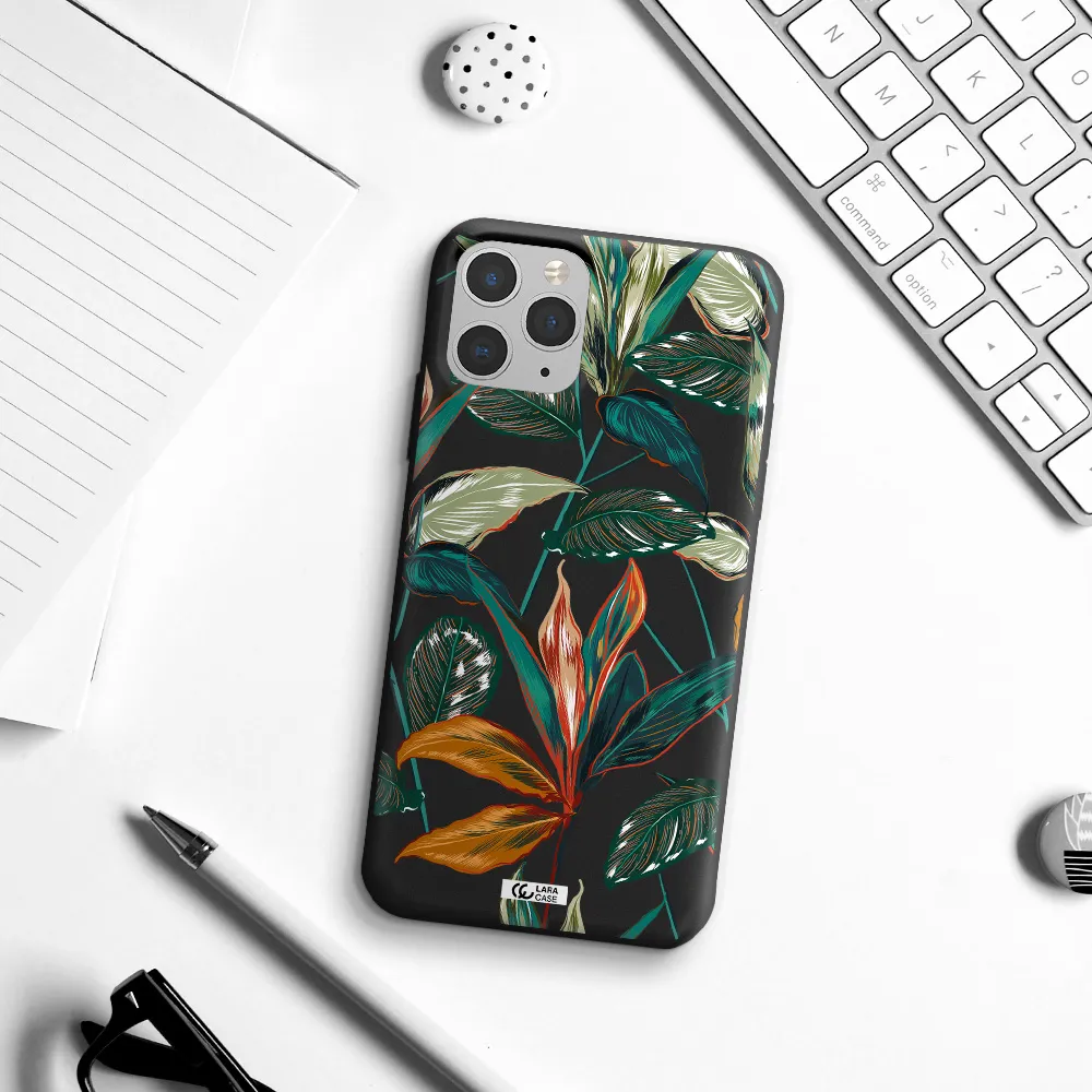 Colorful Tropical Leaves Apple iPhone 11 pro max Silicone black Case