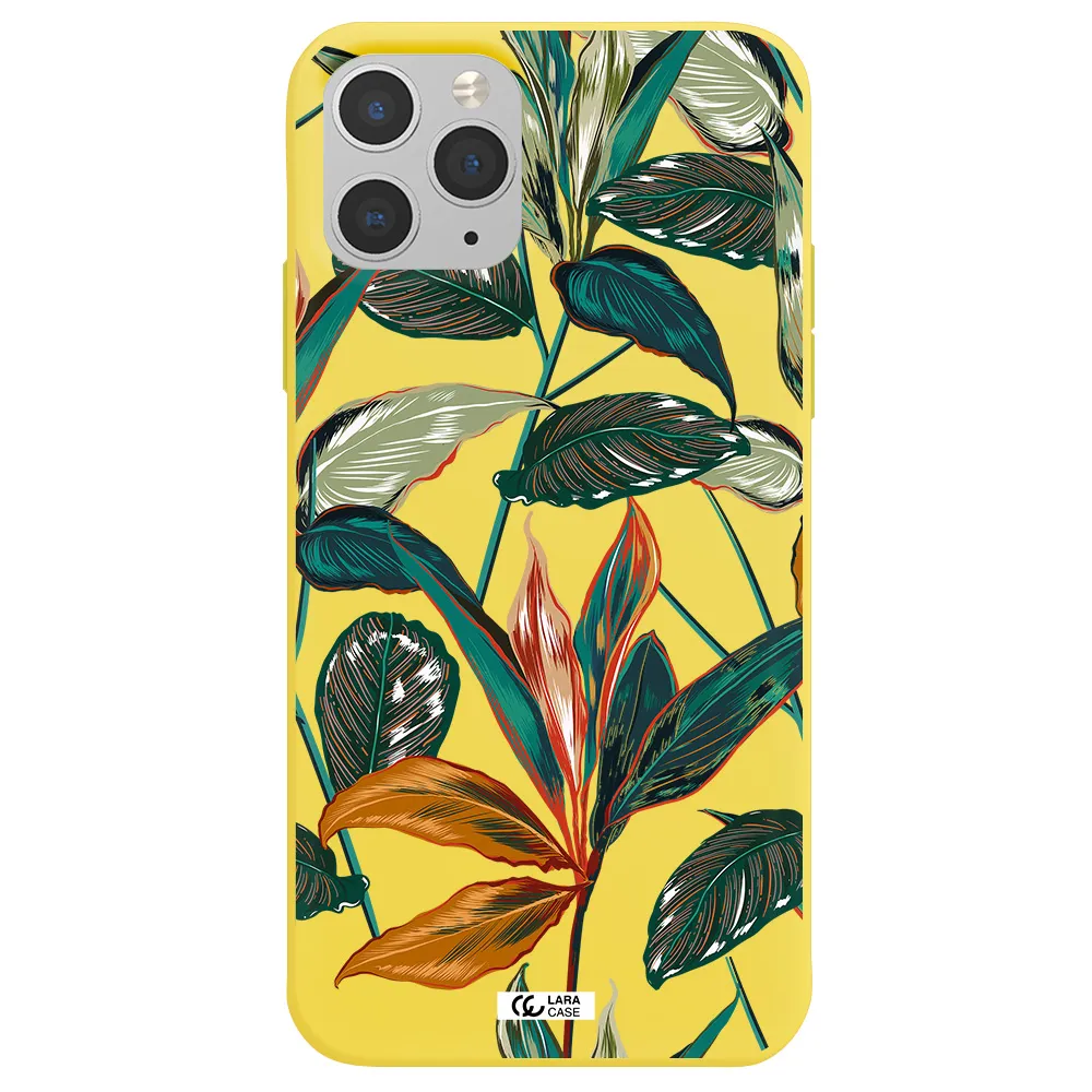 Colorful Tropical Leaves Apple iPhone 11 pro max Silicone canary yellow Case