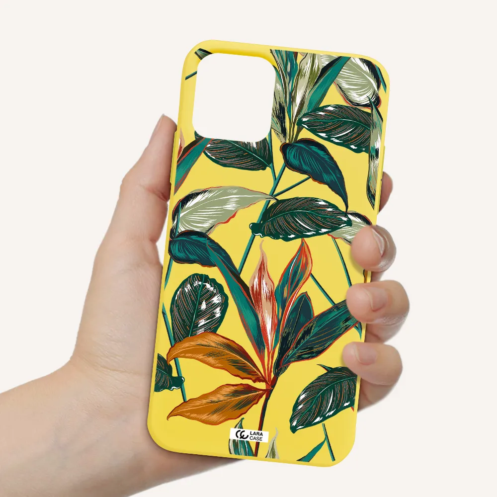 Colorful Tropical Leaves Apple iPhone 11 pro max Silicone canary yellow Case