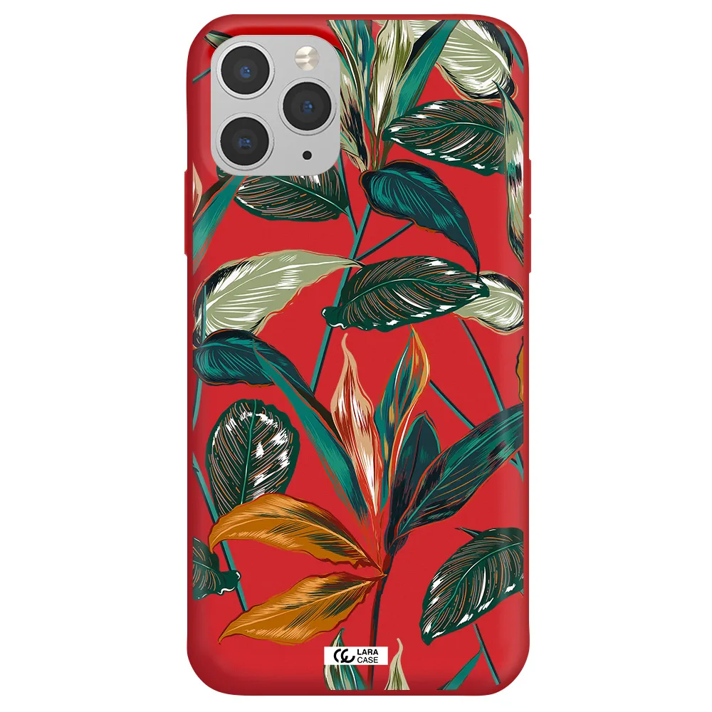 Colorful Tropical Leaves Apple iPhone 11 pro max Silicone Imperial Red Case