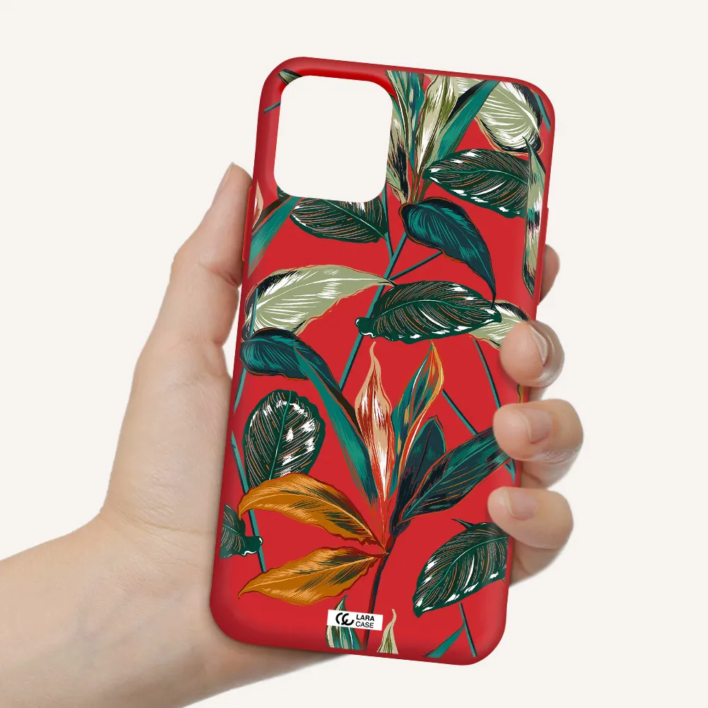 Colorful Tropical Leaves Apple iPhone 11 pro max Silicone Imperial Red Case
