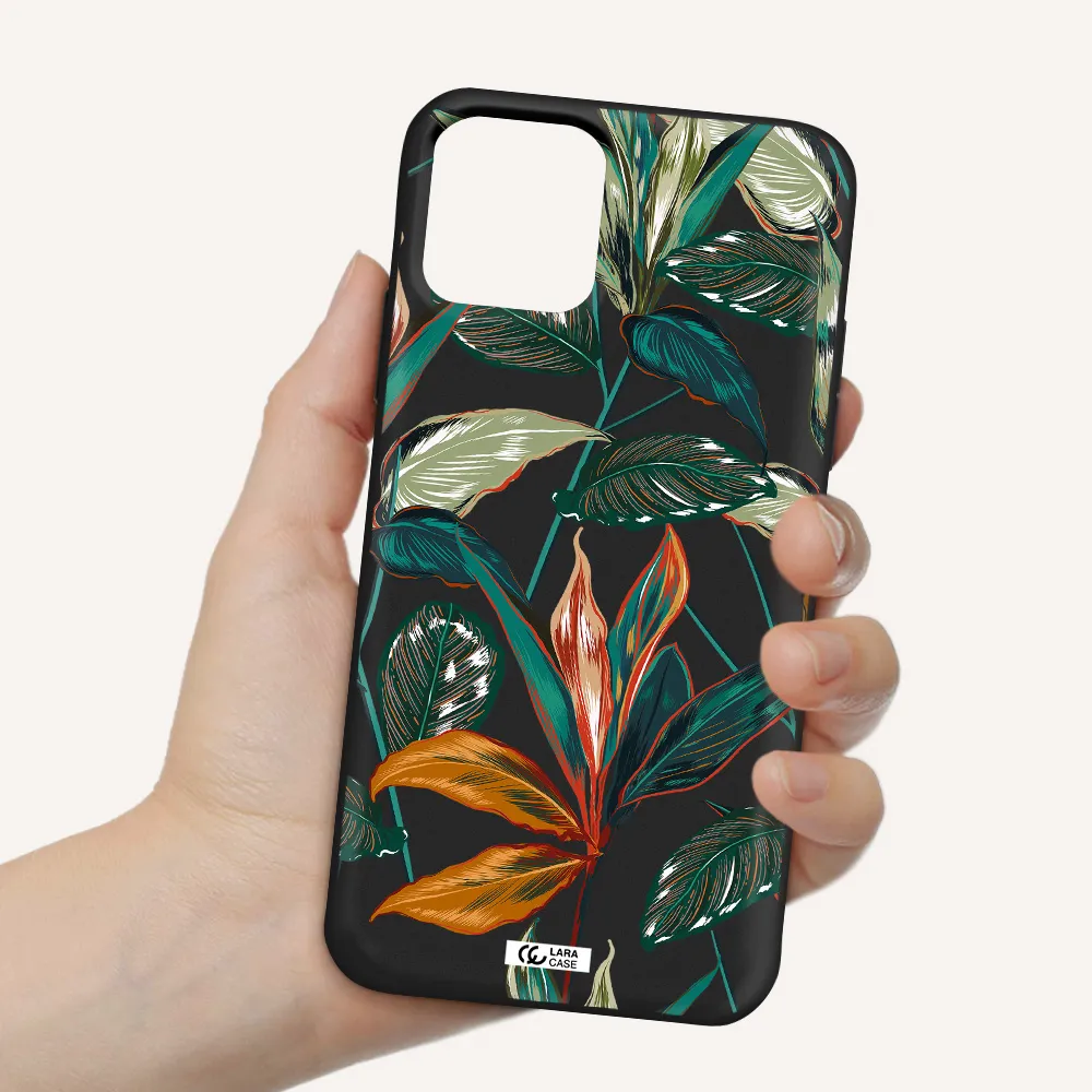 Colorful Tropical Leaves Apple iPhone 11 pro Silicone black Case