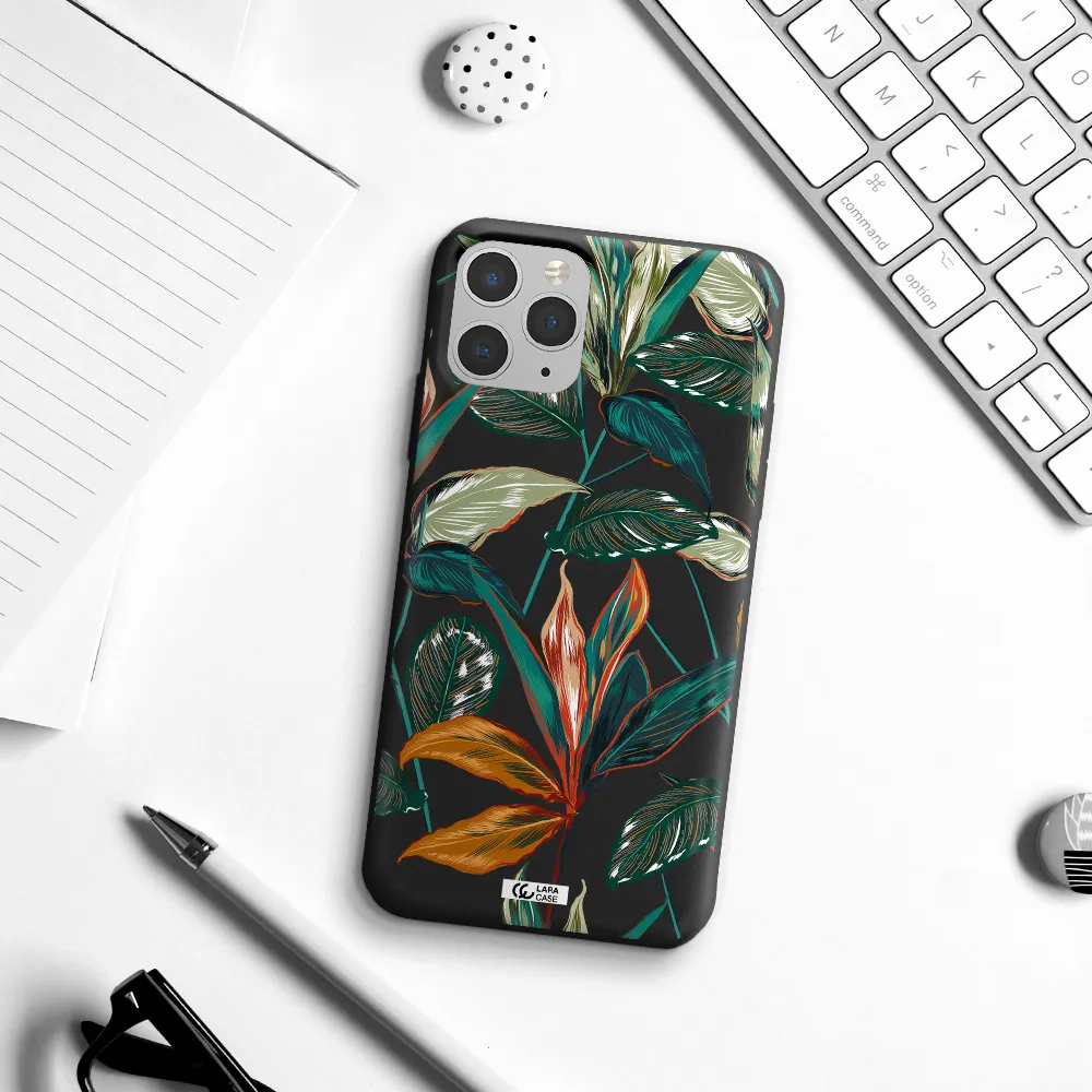 Colorful Tropical Leaves Apple iPhone 11 pro Silicone black Case