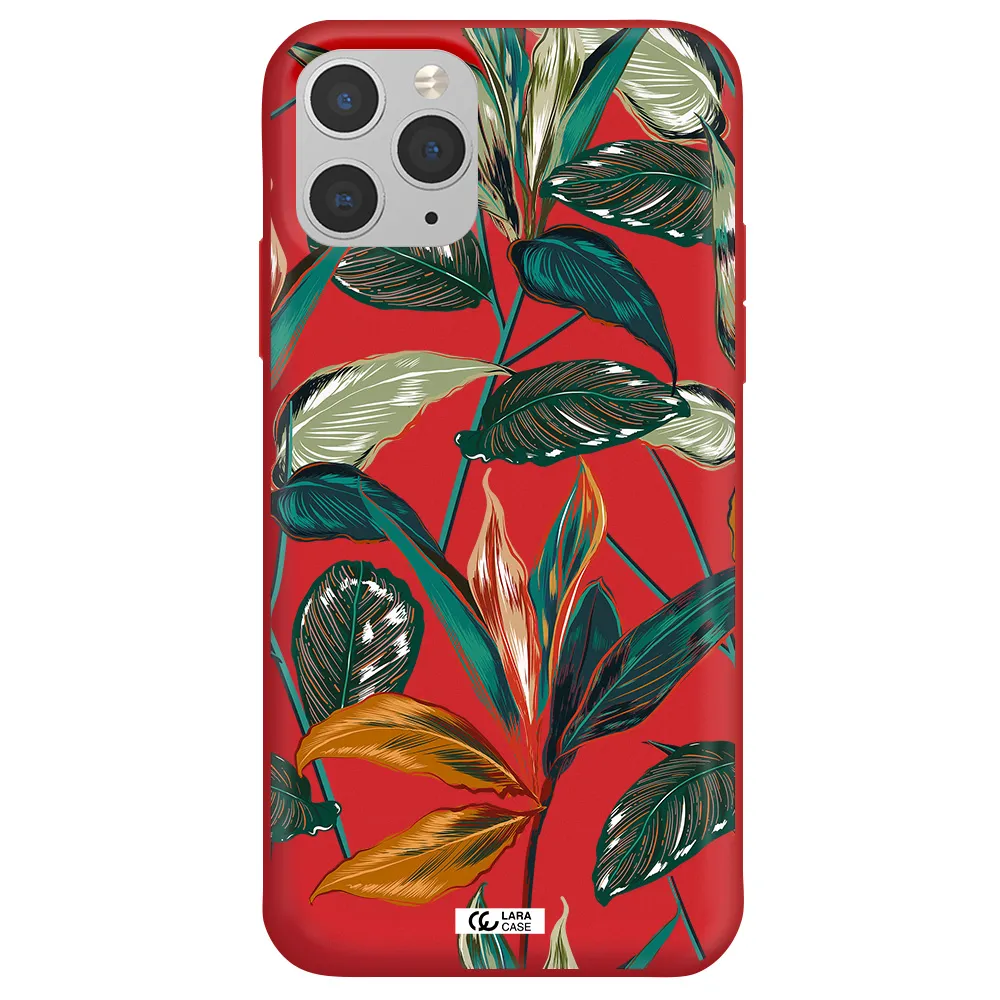 Colorful Tropical Leaves Apple iPhone 11 pro Silicone Imperial Red Case