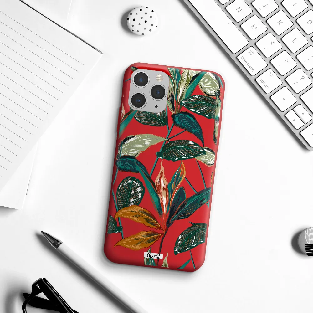 Colorful Tropical Leaves Apple iPhone 11 pro Silicone Imperial Red Case