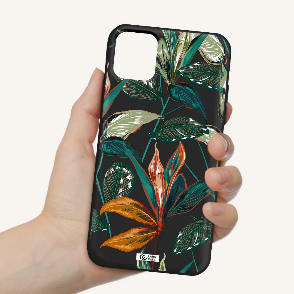 Colorful Tropical Leaves Apple iPhone 11 Silicone black Case