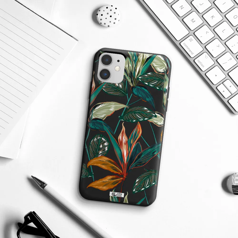 Colorful Tropical Leaves Apple iPhone 11 Silicone black Case