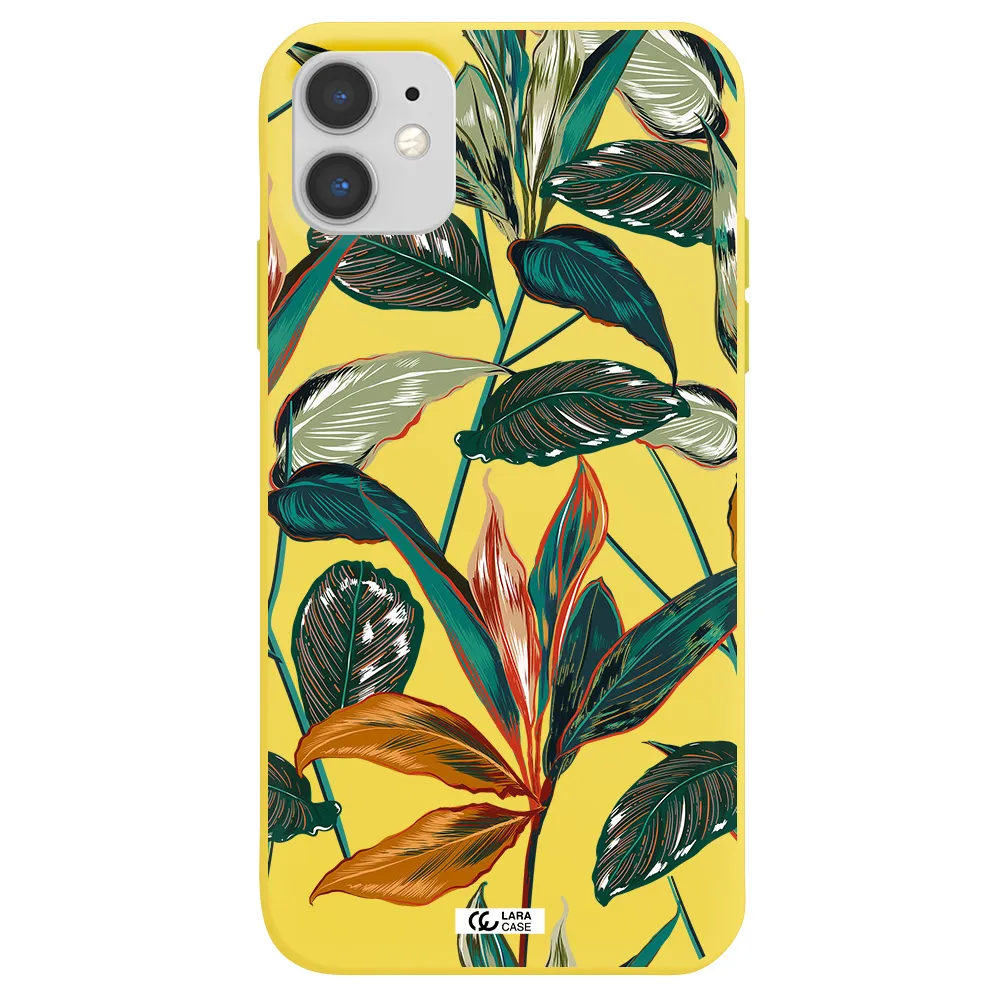 Colorful Tropical Leaves Apple iPhone 11 Silicone canary yellow Case